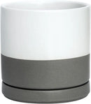 D'vine Dev 6 Inch Ceramic Planter Pot with Drainage Hole and Saucer, Indoor Cylinder Round Flower Pot, White/Speckled Grey, 94-O-C-6 by GreenHaven Gardens