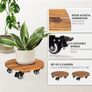 Idzo 2pack 12inches Wood Plant Caddy with Wheels Heavy Duty, 264 Lbs Capacity, Acacia Hardwood Plant Dolly, Plant Stand with 360° Lockable Wheels for Plant Pots, Heavy Objects Hauling - Natural Wood by GreenHaven Gardens