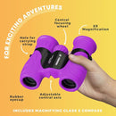 Promora Binoculars for Kids, Set with Magnifying Glass & Compass Purple - Perfect Toy for Little Boys and Girls, Kids Binoculars for 3-12 Years Boys and Girls Present for Toddler by TinyTreasures Baby Boutique