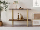 Glass Console Table for Living Room, Foyer & Entrance, 2-Tiers Mid-Century Modern Sofa Table with Amber Glass Top, Walnut Finish Wood Shelf and Gold Finish Frame by CozyNest Decor