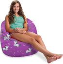Posh Creations Structured Comfy Bean Bag Chair for Gaming, Reading, and Watching TV, Sonoma Lounge, Canvas - Unicorn and Rainbows on Purple by TinyTreasures Baby Boutique