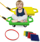 2 Plastic Scooter Boards with Handles for Kids Sitting and Sports Training, with 1 Ring, 2 Ropes and 4 Beanbags, Indoor and Outdoor Play by TinyTreasures Baby Boutique