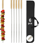 SHIKORI Kabob Skewers,BBQ Barbecue Skewers,Stainless Steel Sticks,23 Inch Heavy Duty Large Wide Reusable,with Nonslip Wooden-6 Pcs by GreenHaven Gardens