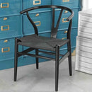 Wishbone Chair, Solid Wood Armrest Woven Seat Chair, Kitchen & Dining Chair, Wishbone Y Black Chairs - Set of 2 (Ash Wood - Black) by CozyNest Decor