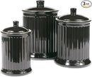 Omniware Simsbury 3-Piece Canister Set - Stoneware Kitchen Storage with Silicone-Sealed Lids, Lead-Free Glaze & Dishwasher Safe - Rustic Farmhouse-Style Flour & Sugar Containers (Black) by CozyNest Decor
