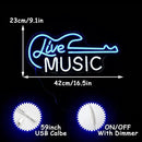 Guitar Neon Sign Blue White Live Music for Wall Decor Dimmable Guitar Led Light up Sign Letter Neon Signs Art Decorative Lights for Music Studio Live Streams Nightclub by GreenHaven Gardens