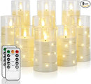 Homemory 9 Pcs Flameless Candles with Embedded Star String Fairy Lights, Battery Operated Candles, LED Candle, Fake Candles with Remote Control and Timer (Ivory) by CozyNest Decor