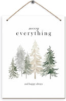 Pine Tree Winter Hanging Wooden Signs 10x8, Welcome Winter Signs, Winter Tree Wall Decor, Merry Everything and Happy Always Winter Home Room Office Hanging Wall Decor by CozyNest Decor
