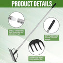 15 Inch Wide Bow Rake, 16 Steel Tines Metal Head Rake Tool with Stainless Steel Handle, Adjustable Long Handle Garden Rake for Loosening Soil Leveling Mulch Gathering Lawns Leaves