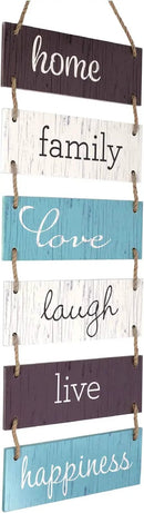 EXCELLO GLOBAL PRODUCTS Large Hanging Wall Sign: Rustic Wooden Decor (Home, Family, Love, Laugh, Live, Happiness) Hanging Wood Wall Decoration (11.75" x 32") by CozyNest Decor