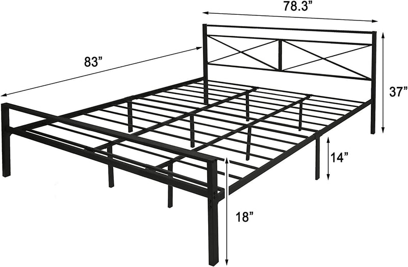 14" Metal Platform Bed Bed Frame and Headboard with Frosted Iron Frame, Under Bed Storage, Noise Free, No Box Spring Needed