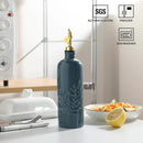 Sweejar 18 Oz Oil Dispenser for Kitchen with Gravity Spout, Ceramic Olive Oil Dispenser Bottle, Relief Opaque Vinegar Container for Evoo, Vinegar, Soy Sauce, Pack of 1(Fogbule, Gold Spout) by CozyNest Decor