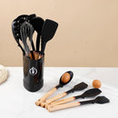 13-Piece silicone utensil set wood handle nonstick cookware safe dishwasher safe kitchen tools BPA free heat resistant (450°F/230°C) ceramic pan safe cooking gifts housewarming (Black) by CozyNest Decor