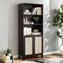 Tall Bookshelf, 5-Tier Book Shelf with 2 Rattan Doors, Freestanding Bookcase Display Shelves with Large Storage, Book Case for Living Room, Office, Study, Bedroom, 70.9 Inch by CozyNest Decor