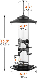 iBorn Metal Bird Feeders for Outdoors, 2LB Bird Seed Feeder 17cm Large Roof &Tray, 4 Feeding Ports, Black Finish by CozyNest Decor