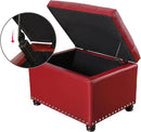 24'' Leather Storage Ottoman Rectangular Foot Rest Stool with Nailhead Trim for Bedroom Living Room(Red) by CozyNest Decor