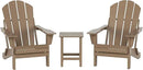 WO Home Furniture Adirondack Chairs Table Set of 3 PCS Outdoor Folding Chairs Side End Table Weather/UV Resistant for Lawn, Garden, Bon Fire, Balcony (Weathered Wood)