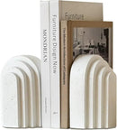 Decorative Bookends for Shelves, Set of 2 Book Ends for Heavy Books, Layered Arch Design White Bookend by CozyNest Decor