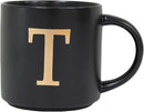 COLLECTIVE HOME - Monogram Ceramic Mugs, 15 oz Golden Initial Black Coffee Cups, Elegant Alphabet Tea Mugs, Elegant Personalized Mug with Gift Box, Unique Mug with Double Side Capital Lette (T) by CozyNest Decor