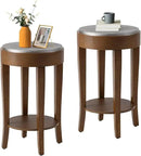 COSIEST Set of 2 Farmhouse Round End Table, 2-Tier Classic Brown Side Table, Wood Accent Table with Storage Shelf for Living Room, Bedroom, Office, Distressed Glaze Finish (Brown & Silver) by CozyNest Decor
