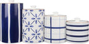 Young's Inc. 4 Pcs Set Cylindrical Ceramic Canisters- Storage Container for Kitchen and Bathroom - Beautiful Home Decor Accent to Store Food, Coffee, Tea, and More - White, Blue by CozyNest Decor