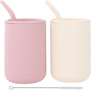 WeeSprout Silicone Baby Cups With Straws and Lids, 4 & 8 oz Options, Set of 2, Food Grade Toddler Training Container, Built In Straw Stoppers, Measurement Markings, Dishwasher Safe + Straw Cleaner by TinyTreasures Baby Boutique