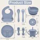 Silicone Baby Feeding Set | Baby Led Weaning Supplies Includes Suction Bowls and Divided Plates, Adjustable Bib, Baby Utensils Spoons and Forks,Cup | Baby Feeding Essentials (Blue Gray) by TinyTreasures Baby Boutique
