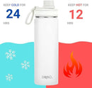 DRINCO Stainless Steel Water Bottle Spout Lid Vacuum Insulated Double Wall Water Bottle Wide Mouth (40oz 32oz 22oz 18oz 14oz) Leak Proof Keeps Cold or Hot (22 oz, 22oz Artic White) by CozyNest Decor