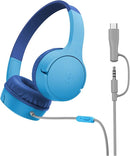 Belkin SoundForm Mini Kids Wired Headphones w/USB C to 3.5mm Dongle, Built-in Mic & Fun Stickers, 85dB Max Volume – for Online Learning, Travel, Compatible w/iPhone 16, iPad, Galaxy S25, etc - Blue by TinyTreasures Baby Boutique