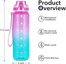 32oz Motivational Water Bottles with Time Marker & Fruit Strainer, Transparent Gradient Color Water Bottle with Times to Drink, Leakproof & BPA Free, Reusable Bottle with Strap (No Straw) by CozyNest Decor