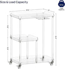 HMYHUM Acrylic Bar Cart with 4 Lockable Wheels, 3 Tier Clear Serving Cart with Glass Holder, Rolling Beverage Cart for Home, Kitchen, Dinning Room, 23.6''D x 15''W x 32.3''H by CozyNest Decor
