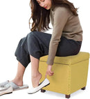 Adeco Square Storage Ottoman with Hinged Lid, Modern Accent Bench Footrest Stool, Coffee Table for Living Room Bedroom,Yellow Large by CozyNest Decor