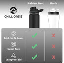 Chill Oasis Water Bottle | Compatible With Popular Flavor Cartridges | BPA Free, Leak Proof, Double-Walled Vacuum Insulated Stainless Steel, and Dishwasher Safe | Cold for 24 Hours (Black, 22oz) by CozyNest Decor