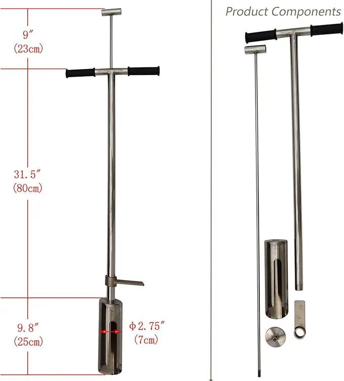 INTBUYING 40’’ Soil Sampler Probe Soil Test Probe with 9.8’’Sample Ejector and Foot Pedal T Rubber Handle Stainless Steel 2.7'' Dia for Soil Sampling Lawn Garden Farm, photo 2 of 9