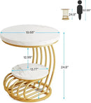 Tribesigns Gold Round End Table: 2 Tiers Faux Marble Side Table with Storage Shelf, Modern White Gold Bedside Nightstand, Metal Arc-Shaped Frame Accent Table for Living Room, Bedroom by CozyNest Decor