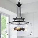 WUZUPS Chandelier Rustic Farmhouse Industrial Round Ceiling Pendant LED Light Fixture Clear Seeded Glass Shade for Dining Room Kitchen Island Foyer Entryway, H 20.9" x W 15.9", Black by CozyNest Decor