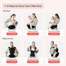 BabbleRoo Grow Carrier – Safety-Certified 6-in-1 Baby Carrier with Hip Seat, Ergonomic & Adjustable Toddler Carrier 7-50 lbs with Hip Support, Hood for Sun Protection, Newborn to Toddler, Black by TinyTreasures Baby Boutique