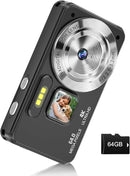 Digital Camera, Autofocus 4K 64MP Point and Shoot Digital Cameras for Teens with 64GB Card, 18X Zoom Anti-Shake Compact Video Camera for Student Kids Boys Girls Beginner - Black by TinyTreasures Baby Boutique