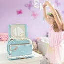 Vlando Musical Jewelry Box with Spinning Ballerina, Lockable Girls’ Jewelry Organizer for Necklaces Rings and Hair Accessories, Gift for Girls and Kids, Blue by TinyTreasures Baby Boutique