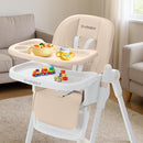 3-in-1 Foldable High Chair for Babies & Toddlers – Adjustable Height, Reclining Seat, 5-Point Safety Harness, Removable Tray, Lockable Wheels and Washable Cushion, Beige by TinyTreasures Baby Boutique