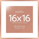 Homeforia 16x16 Picture Frame Rose Gold, High End Metal 16 x 16 Square Poster Frame with Mat 12 x 12 Photo, 16x16 Frame Matted to 12x12 Print, 16by16 Hanging Frames, Tempered Glass, Wall Kit, Set of 1 by CozyNest Decor