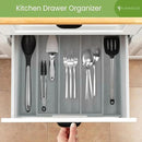 Purawood Kitchen Drawer Organizer - Expandable Utensil Drawer Organizer for Kitchen, Cutlery Tray & Silverware Organizer, 3-5 Slots - Bamboo Organizer for Utensils & Flatware (Grey) by CozyNest Decor