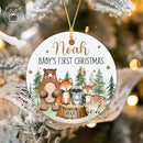 Unifury Personalized Baby First Christmas Ornament 2024, Adorable Keepsake for Babies First Christmas Tree, Holiday Decor for Celebrating Ceramic Babys 1st Christmas Ornament 2024, Woodland Animal by TinyTreasures Baby Boutique