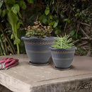 10 Inch 4 Pack Large Plant Pots, Plastic Flower Pot for Indoor & Outdoor with Drainage Holes & Saucer, Plaid Pattern Planters Garden Pots for Herbs by CozyNest Decor