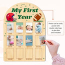 ORIGACH My First Year Baby Growth Photo Display Wood Board - 12 Months Newborn Milestones Photo Board - Neutral Baby Keepsake Frame 1st Birthday Party Nursery Decor New Mom Gift - Football by TinyTreasures Baby Boutique