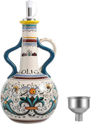 Ceramic Olive Oil Dispenser Bottle 23oz with Handles, Hand Painted Multi-Use Oil Cruet & Flower Vase, Decorative Stoneware Kitchen Cruet with Stainless Steel Spout for Oils, Sauces, Vinegar (B) by CozyNest Decor