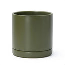 D'vine Dev 8 Inch Ceramic Planter Pot with Drainage Hole and Saucer, Indoor Cylinder Round Planter Pot, Olive, 94-O-D-J by GreenHaven Gardens