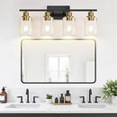 4-Light Bathroom Light Fixtures, Black and Gold Modern Vanity Lights with Clear Glass Shades, Bathroom Wall Lamp for Mirror Living Room Cabinet Bedroom Porch by CozyNest Decor