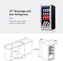 15'' Beverage Refrigerator and Beer Fridge Under Counter Built-in or Freestanding,127 Cans Beverage Cooler with Glass Door and Lock for Bottles and Cans Beer/Soda/Water/Wine by CozyNest Decor