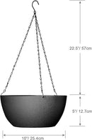 10 inch Hanging Planters for Outdoor Indoor Plants with Drainage Holes and Chain, 2 Pack Round Hanging Flower Pots for Garden Home Porch Decor, Black by CozyNest Decor